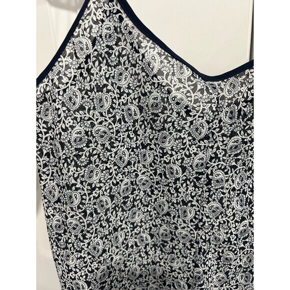 Vintage Natori II Paisley Sleeveless V-Neck Slip Dress Navy White Petite Sleep - Picture 4 of 9